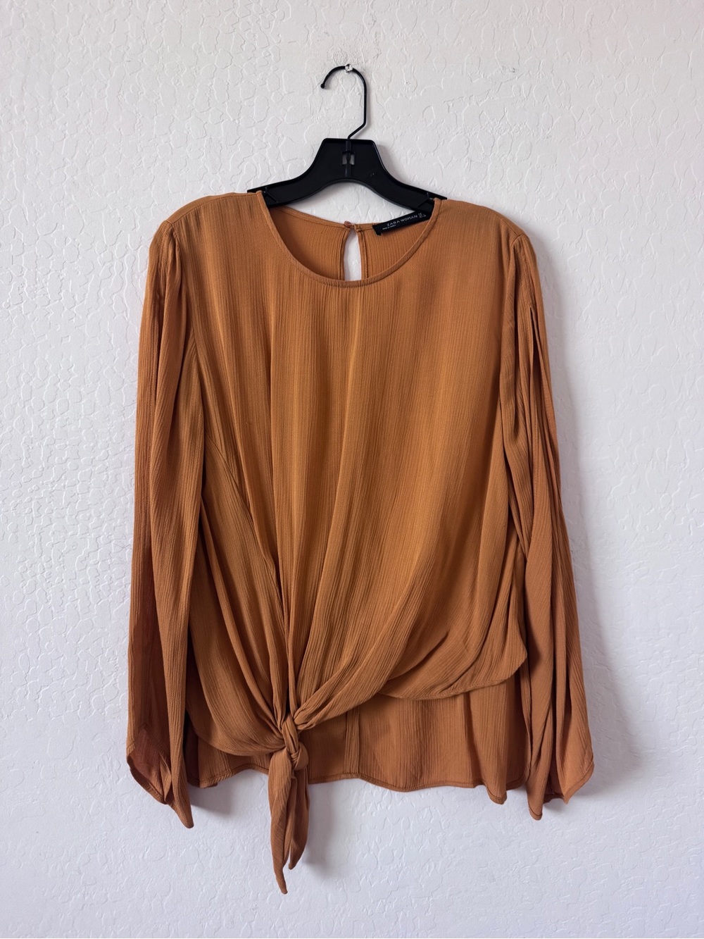 Zara Rust-Tone Long Sleeve Tie-Front Blouse
